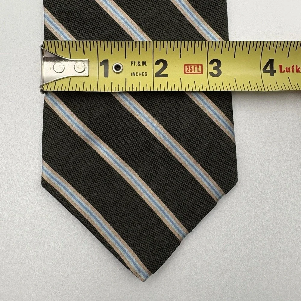 Brooks Brothers Makers Silk Tie Mens Green Blue Stripe Regimental Repp 3.5 W